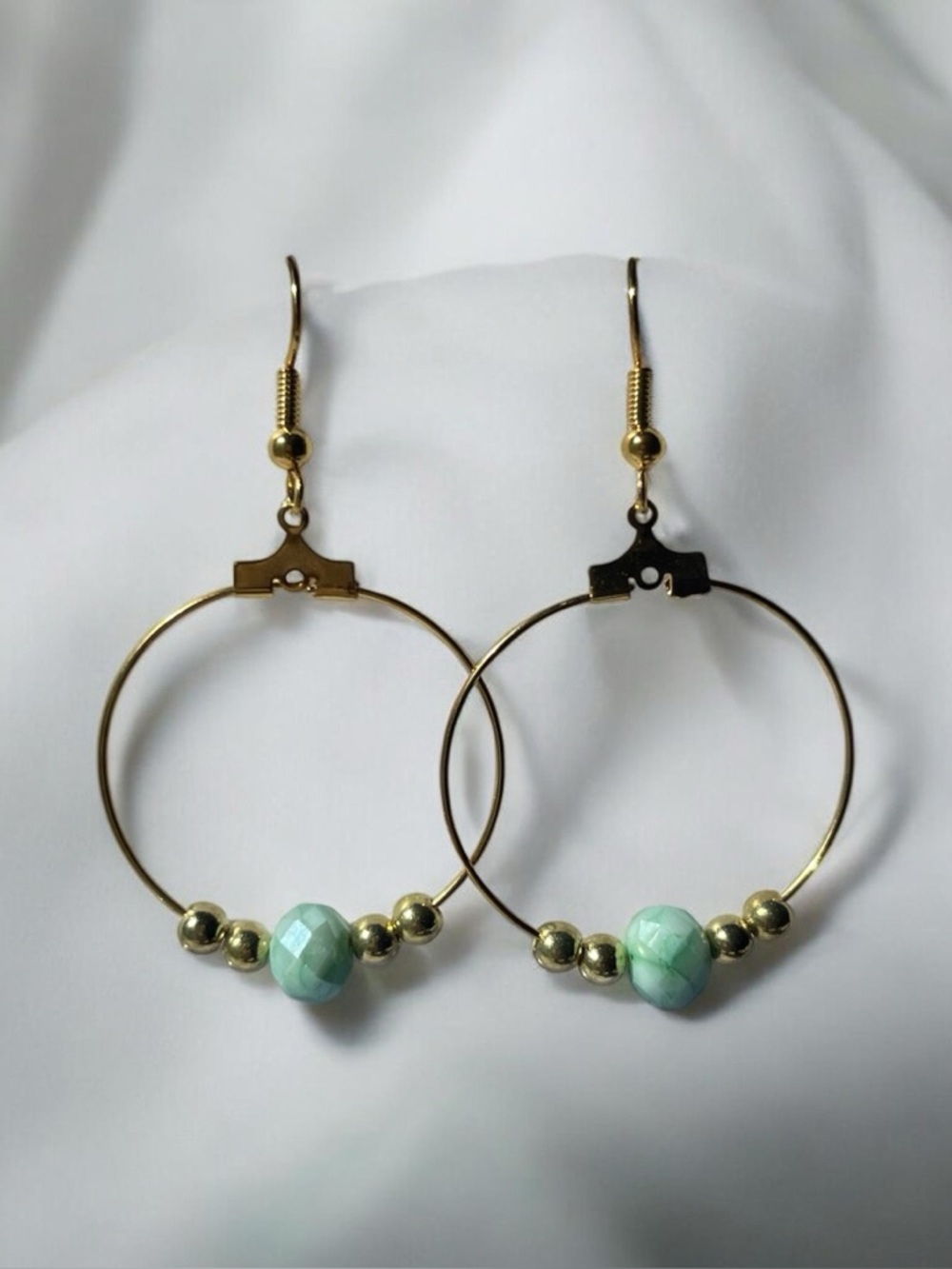 Gold & green hoop earrings